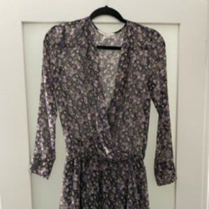 BCBG Short Dress - XS - Black with pink, purple, lavender and white tiny flowers